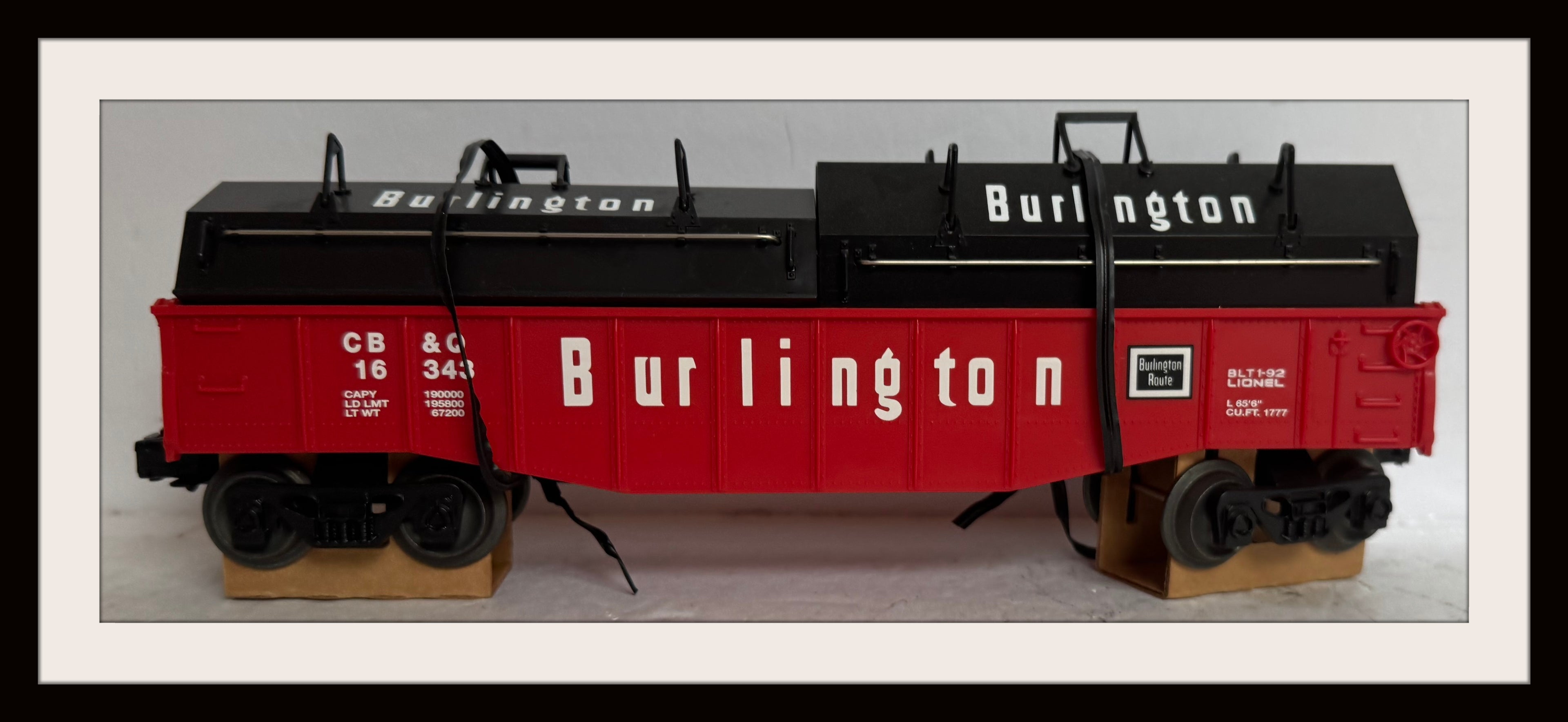 Lionel Burlington Gondola with Coil covers # 6-16343