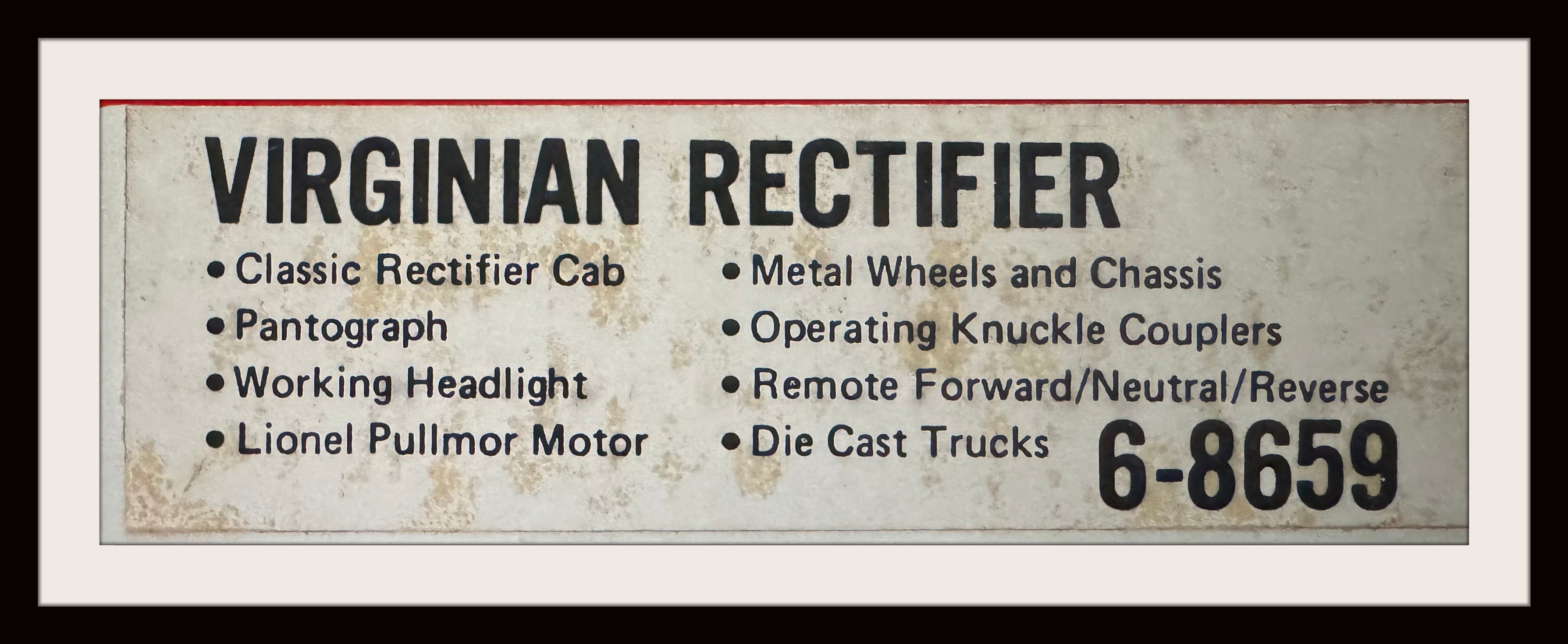 Lionel Virginia Rectifier # 6-8659