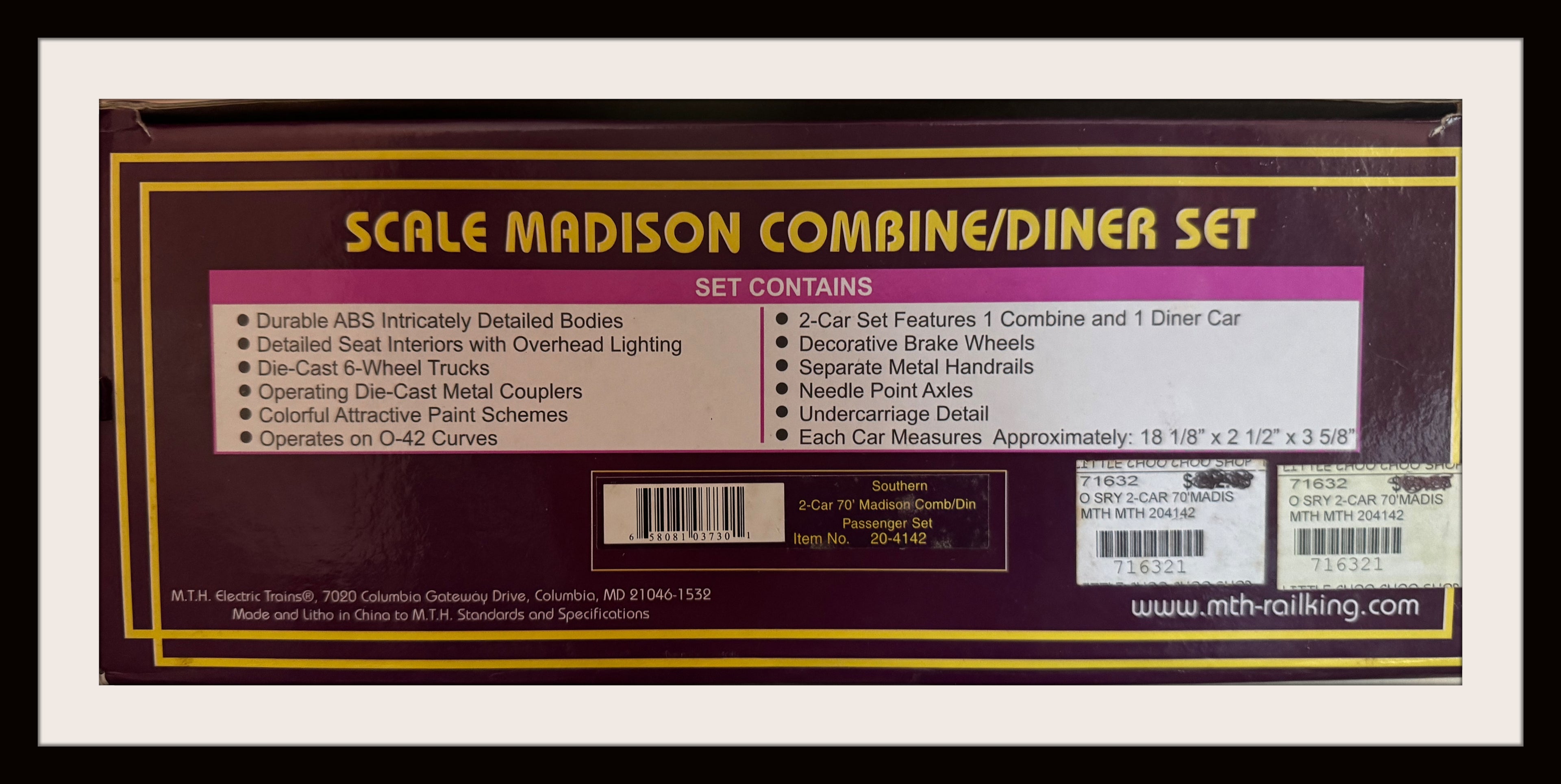 MTH Scale 70' Southern Madison Combo, Dinner Set New Old Stock